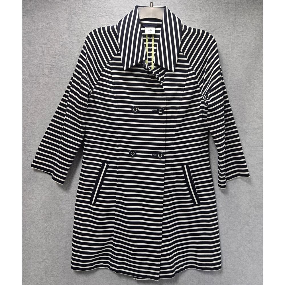 Cabi Maritime Navy Striped Double Breasted Trench Coat Size Medium 5151